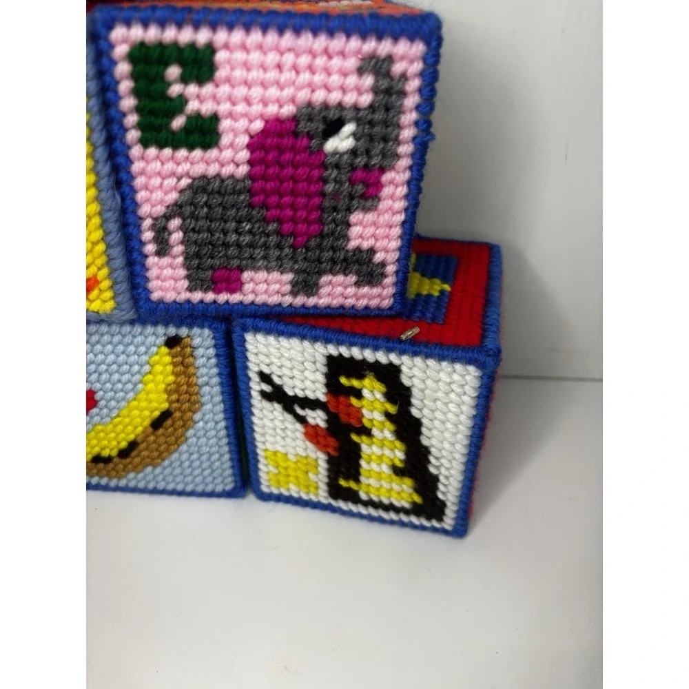 8 Vintage Crochet Granny Square‎ ABC Blocks Alphabet Pictures Letters Bells